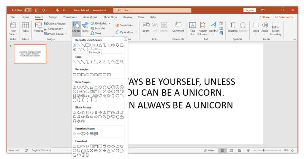 Insert a shape in powerpoint