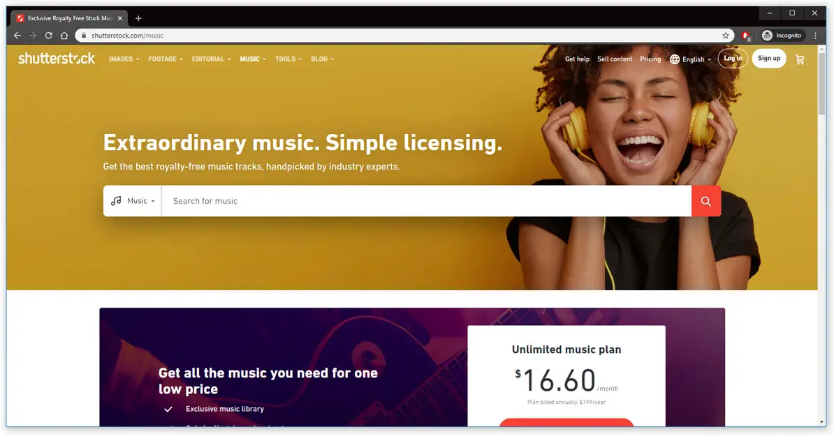 screenshot of Shutterstock homepage