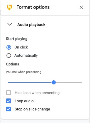 screenshot google slides - right click speaker audio icon, select format options or replace image - yourslidebuddy.com