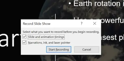 record slideshow settings dialog box